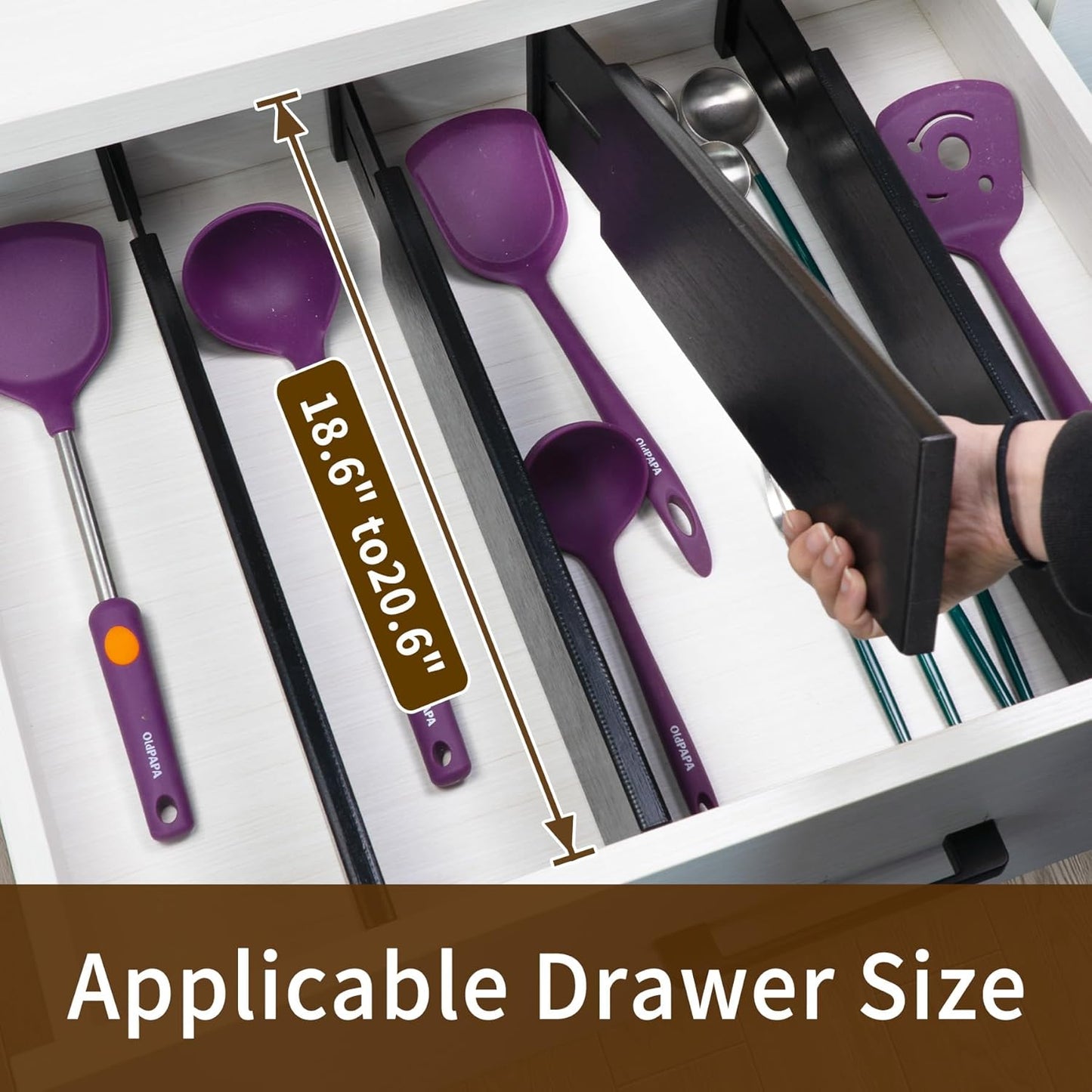 Utoplike 4 pcs Bamboo Kitchen Drawer Dividers Large, Adjustable Drawer Organizers, Spring Loaded, Expandable Organization Works in Kitchen, Dresser, Bathroom, Bedroom, Drawer, Desk