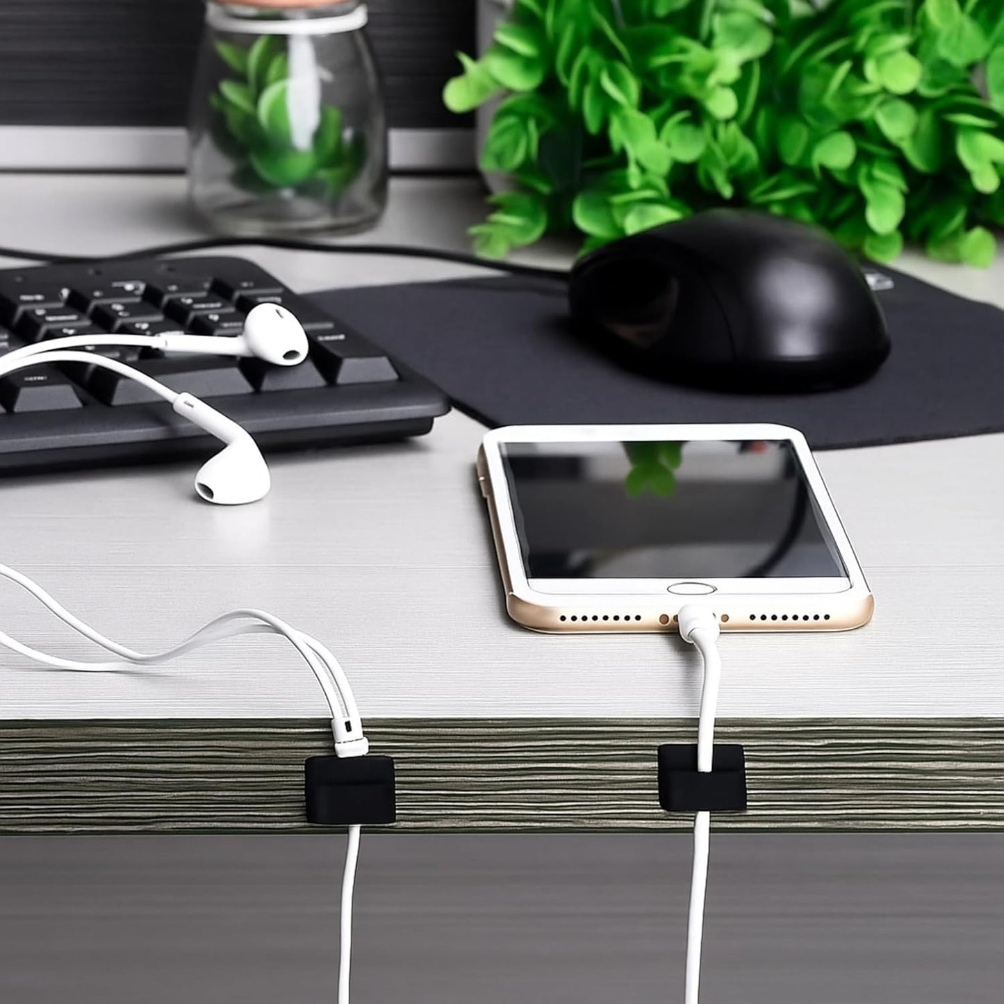 Hicarer 100 Pcs Adhesive Cable Clips Wire Clips Management Wire Cable Holder Clamps Tie Cord Holder for Car Outdoor Wall String Lights Desk Home Office(Small, White)
