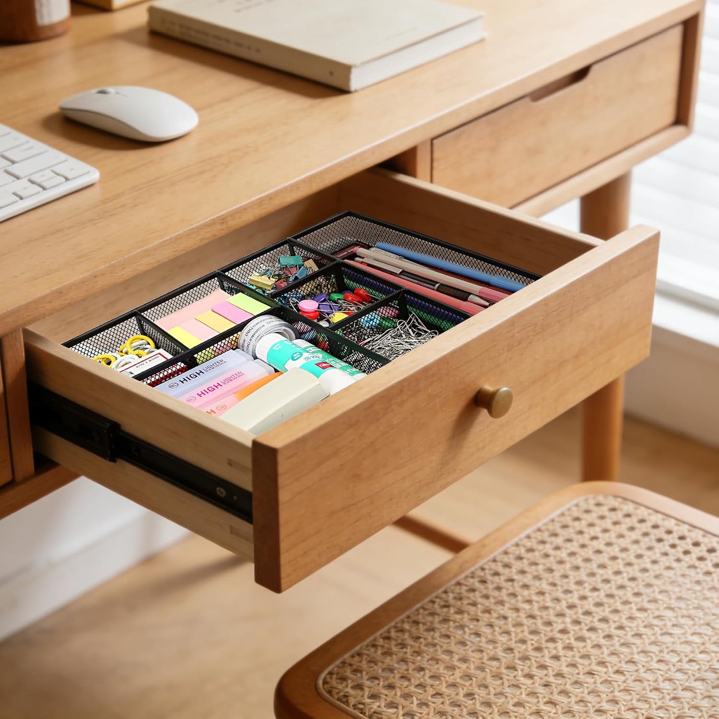 shenee Desk Drawer Organizer Tray,Drawer Organizer for Office and Home,Desk Organizer with Drawers,4 Compartments,Non-Slip Desk Organizers and Accessories for Stationery Makeup School (Black)