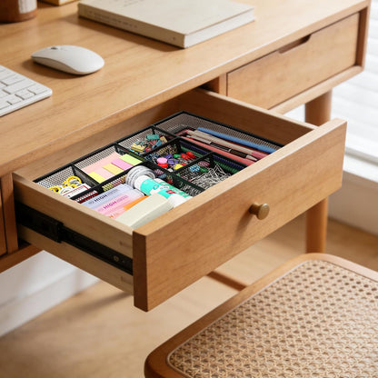 shenee Desk Drawer Organizer Tray,Drawer Organizer for Office and Home,Desk Organizer with Drawers,4 Compartments,Non-Slip Desk Organizers and Accessories for Stationery Makeup School (Black)
