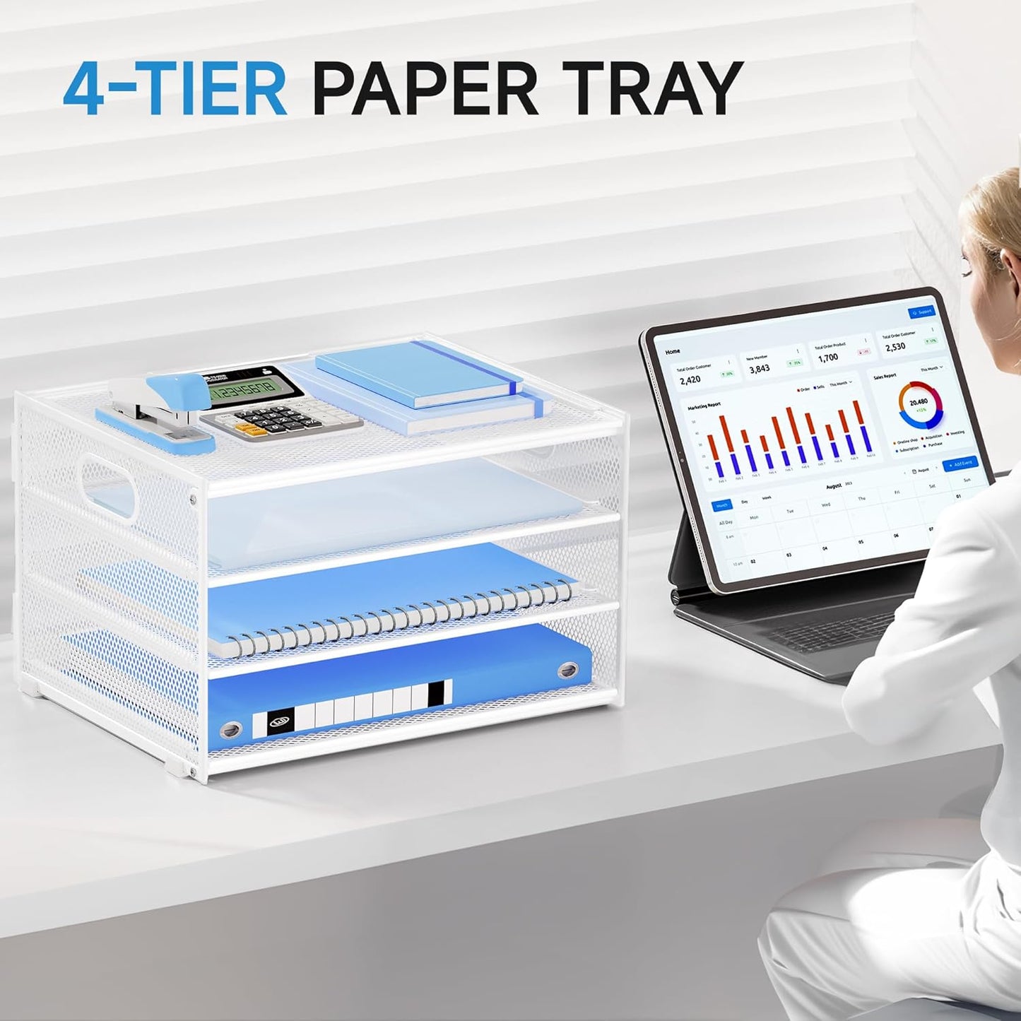 Lavatino 3-Tier Letter Tray Desk Paper Organizer – Black Mesh Metal File Tray Organizer for Desk, Office Supplies & Home Organization | Fits A4/Letter Paper, Mail, Magazines and Office Accessories