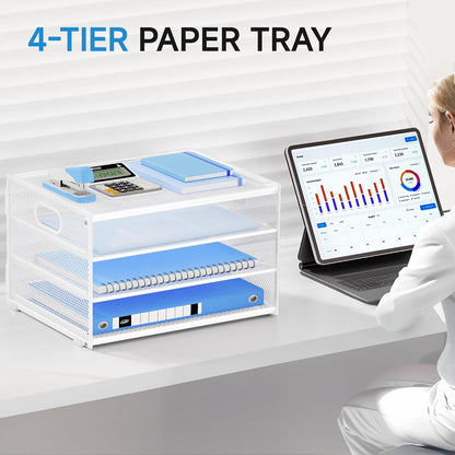 Lavatino 3-Tier Letter Tray Desk Paper Organizer – Black Mesh Metal File Tray Organizer for Desk, Office Supplies & Home Organization | Fits A4/Letter Paper, Mail, Magazines and Office Accessories