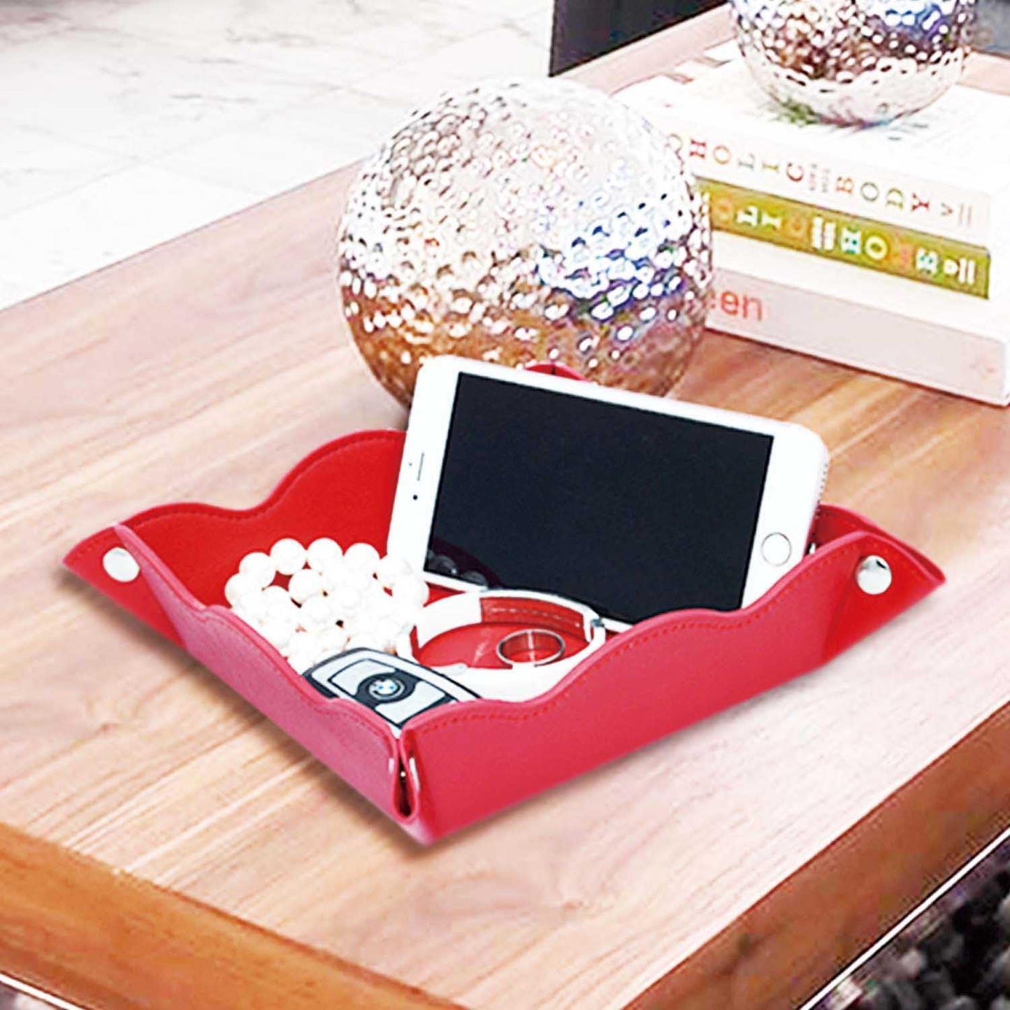 Valet Tray for Men Women 2 Pack - PU Leather Travel Catchall Tray Organizer - Desk Bedside Nightstand Storage Box for Jewelry Key Phone Remote Controller Wallet Watch Glasses Readers -White