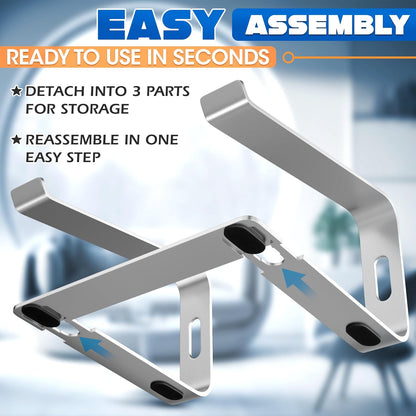 Portable Laptop Stand for Desk – Ergonomic, Sturdy Aluminium Laptop Riser for Desk with Anti-Slip Bottom, Compatible for 10-15.6′′ Notebook - Improved Cooling, Comfort, Productivity, and Posture