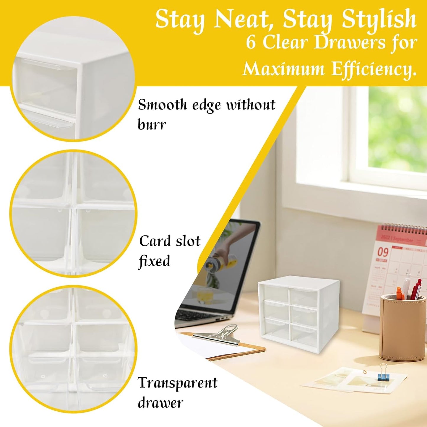 Small Drawer Organizer for Desk, 4.7" x 4.7" x 3.8" Small Desktop Organizer with 6 Drawers, Plastic Storage Box for Office, Classroom, Craft and Home Organization