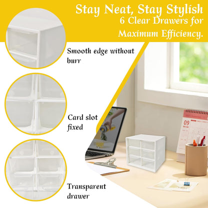 Small Drawer Organizer for Desk, 4.7" x 4.7" x 3.8" Small Desktop Organizer with 6 Drawers, Plastic Storage Box for Office, Classroom, Craft and Home Organization