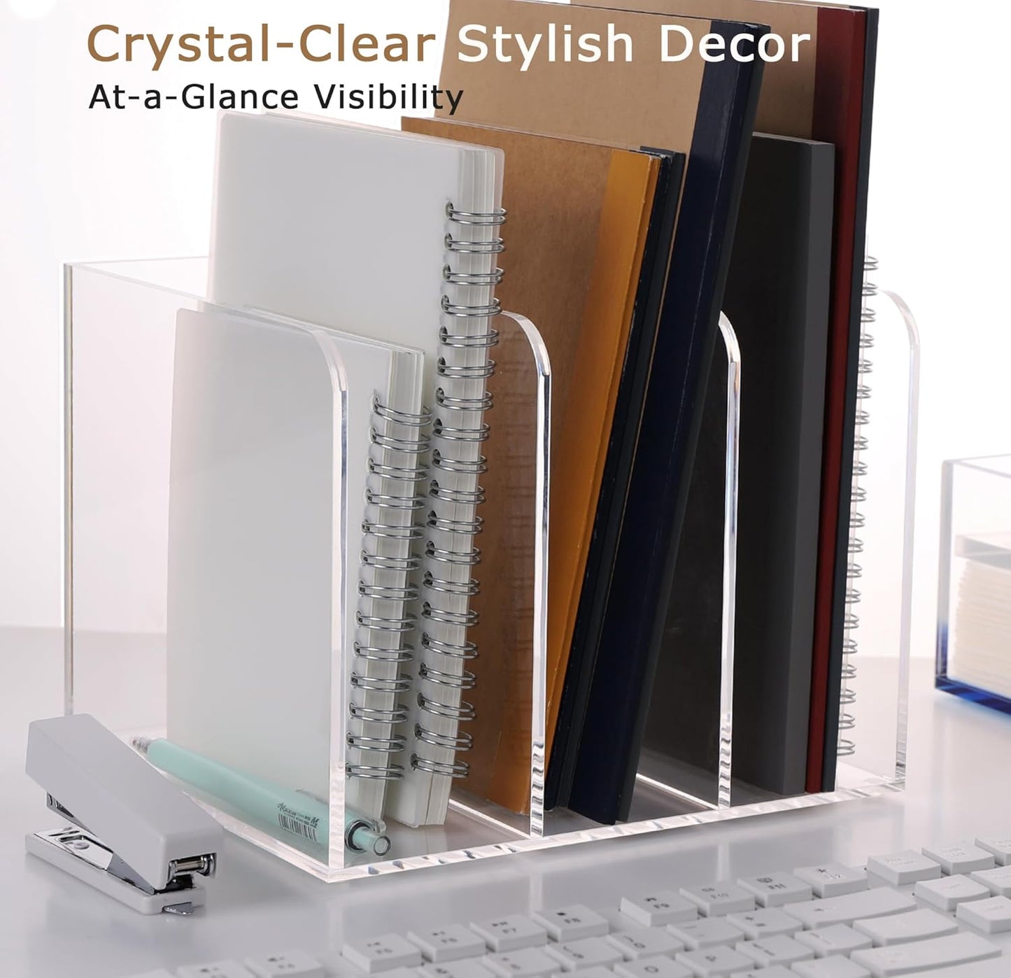 YUXUN Acrylic Desk File Organizer - 3 Section Vertical File Folder Rack, Clear Desktop Sorter for Home/Office/Classroom, Holds Magazines, Binders, Notebooks, Envelopes & Documents