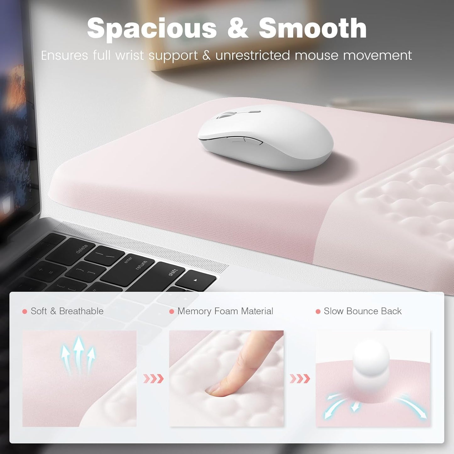 Ospelelf Mouse Pad with Wrist Rest and Keyboard Wrist Rest, Ergonomic Wrist Rest for Computer, Office, Gaming, Pink