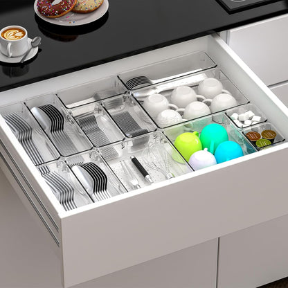 Yieach 60 Pc Clear Plastic Drawer Organizer Set,5 Sizes In Drawer Trays for Bathroom,Office,Kitchen Cabinet and Vanity Organizers,Desk Organizer Bins for Jewelry,Cosmetic,Utensil,Junk