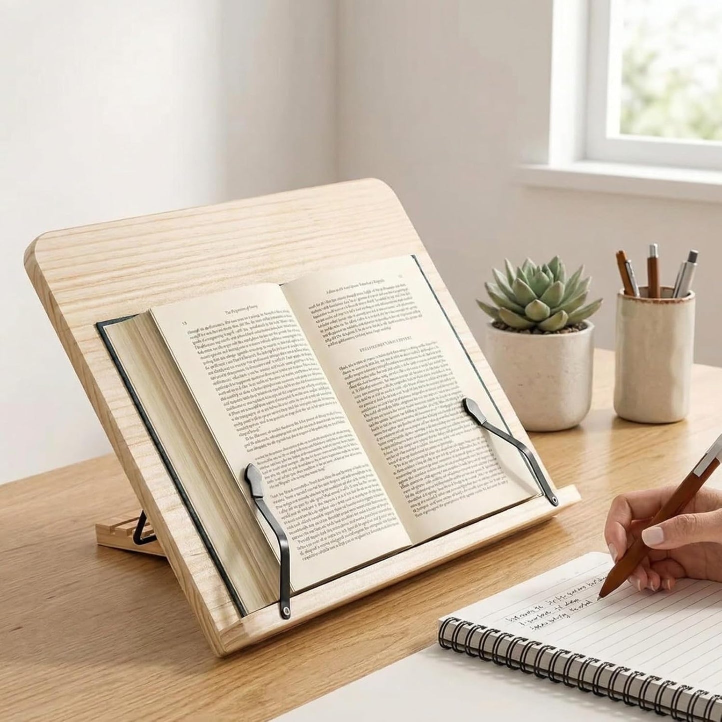 Reading Rack Wooden Bookshelf - Book Stand Foldable with 8 Adjustable Positions and Page Clips,Suitable for cookbooks、iPads、laptops、Sheet Music、and Reading Stands (11x7.9inch)