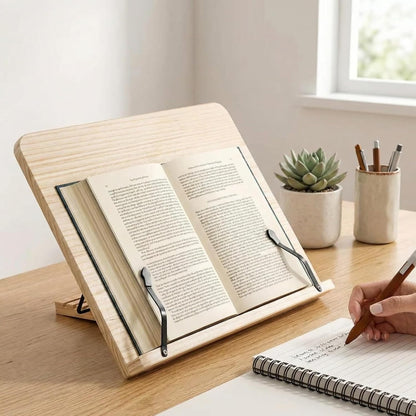 Reading Rack Wooden Bookshelf - Book Stand Foldable with 8 Adjustable Positions and Page Clips,Suitable for cookbooks、iPads、laptops、Sheet Music、and Reading Stands (11x7.9inch)