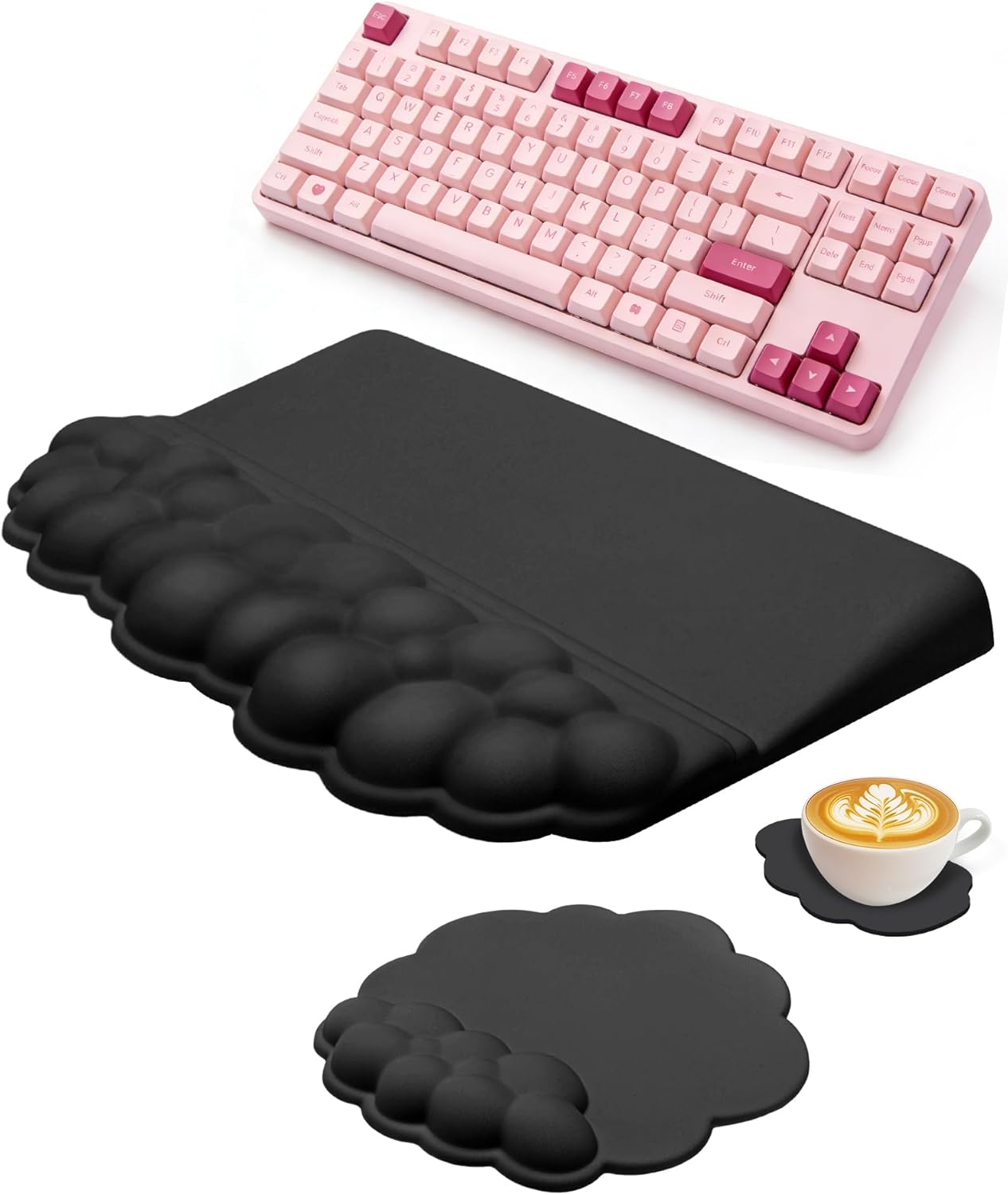 Cloud Wrist Rest Set for Keyboard and Mouse, Ergonomic Memory Foam Wrist Support & Adjustable Keyboard Stand with Two Typing Angles, Silky Lycra Surface, Non-Slip Base (White)