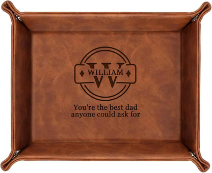 Personalized Engraved Leather Tray for Men with Engraved Name, PU Leather Valet Organizer for Dad, Custom Gift for Him, Custom Catchall Tray for Desk, Office, Accessories Travel Organizer for Men