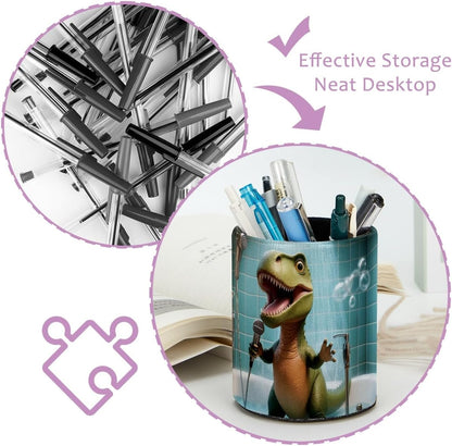 Leather Pen Holder for Desk, Love Cherry Pencil Organizer Pencil Cup Desk Decor Makeup Brush Holder Multifunctional Office Supplies for Home,Office, School