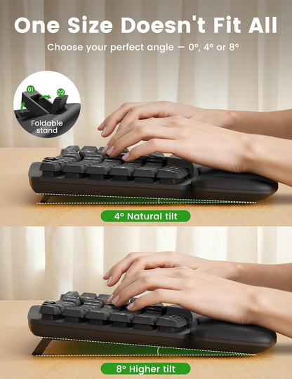 Wireless Keyboard and Mouse Combo, SABLUTE MA41 30dB Quiet Ergonomic Wave Keyboard Set with Soft Leather Palm Rest, Dual-System Switch for Windows/Mac, Ideal for Business Teams Home Office