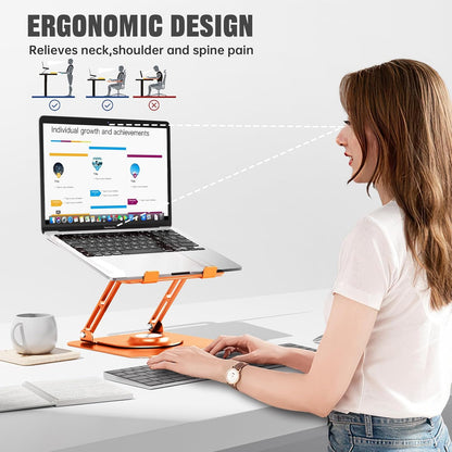 JOYEKY Laptop Stand for Desk, Adjustable Computer Stand with 360° Rotating Base, Ergonomic Laptop Riser for Collaborative Work, Foldable & Portable Laptop Stand, fits for All 10-16" Laptops (Grey)