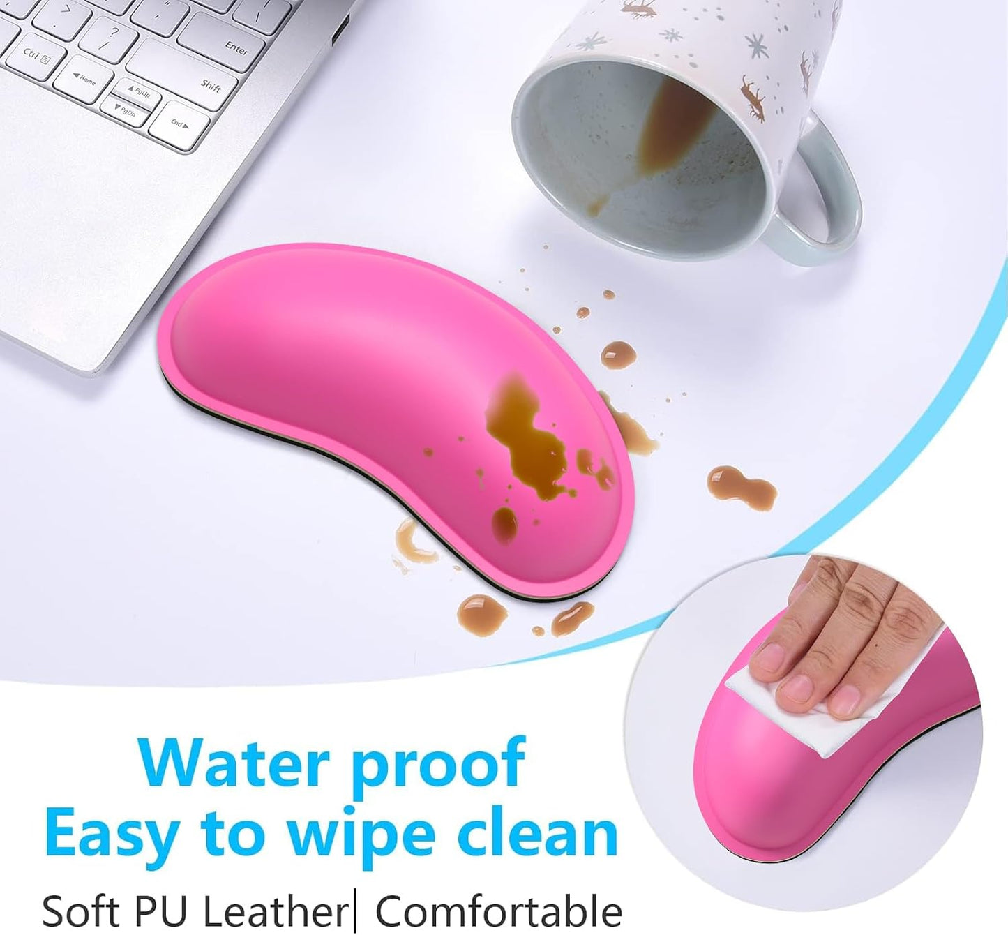Dapesuom Keyboard Wrist Rest Set, Cute PU Leather Wrist Cushion for Computer Keyboard and Mousepad, Memory Foam Mouse Pad Rests Support with Non-Slip Base for Typing Pain Relief Laptop, Colonial White
