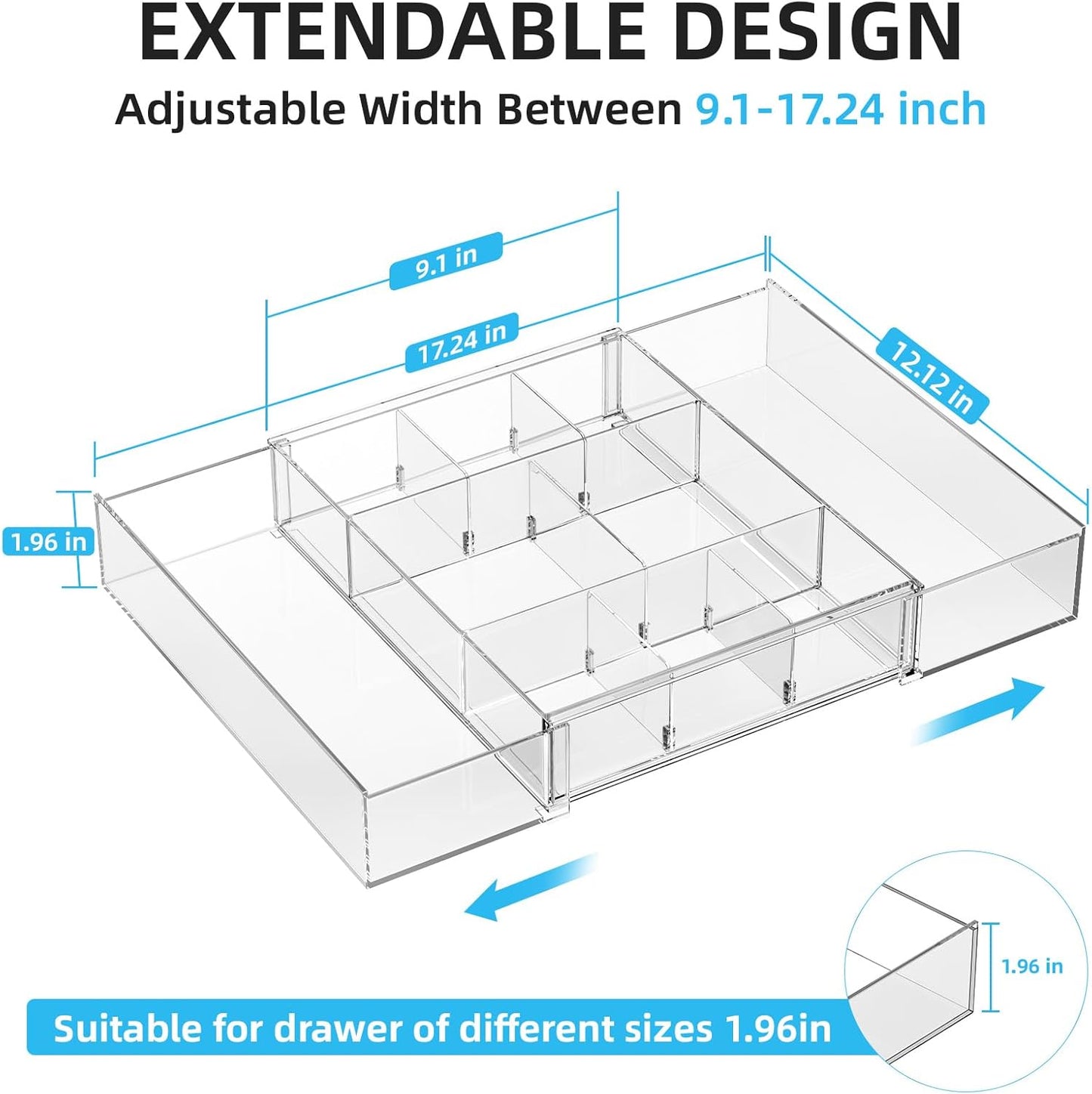 Marbrasse Expandable Desk Drawer Organizer, Clear Plastic Drawer Organizer Tray with 10 Adjustable Compartments, Desk Organizers and Accessories, 5 Drawer Dividers for Office Supplies, Makeup(Black)