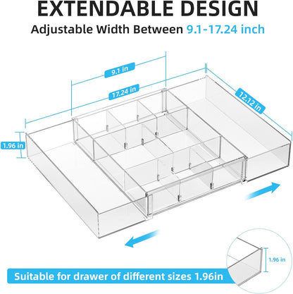 Marbrasse Expandable Desk Drawer Organizer, Clear Plastic Drawer Organizer Tray with 10 Adjustable Compartments, Desk Organizers and Accessories, 5 Drawer Dividers for Office Supplies, Makeup(Black)