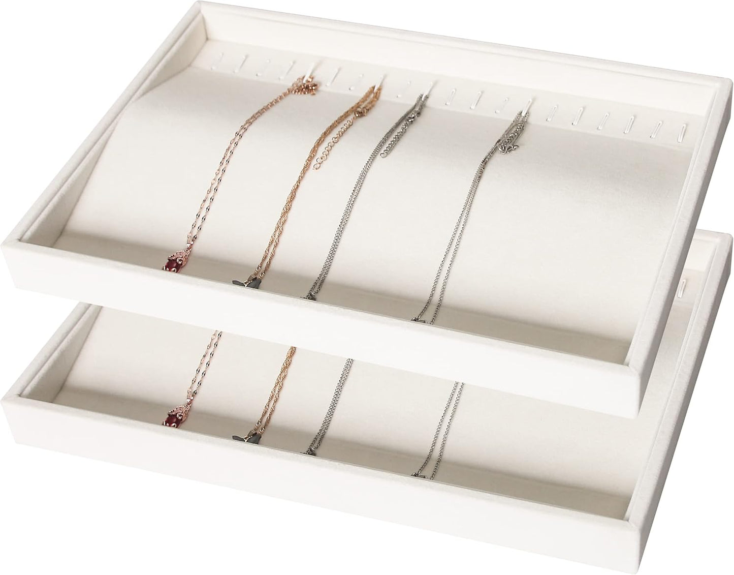 Coward Stackable Jewelry Trays Organizer Set with Clear Lid, Trays for Drawer, Earring Necklace Bracelet Ring Display Organizer (beige(ring+12girds+30girds+The glass lid))