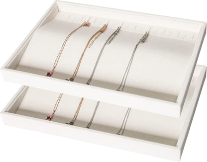 Coward Stackable Jewelry Trays Organizer Set with Clear Lid, Trays for Drawer, Earring Necklace Bracelet Ring Display Organizer (beige(ring+12girds+30girds+The glass lid))
