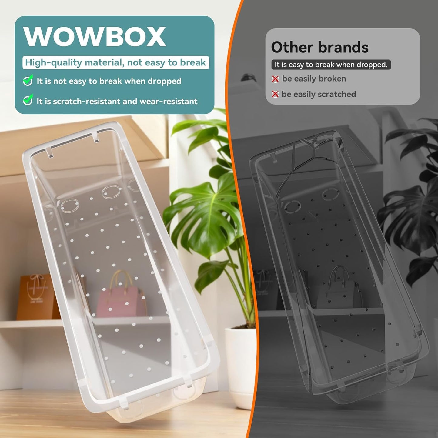 WOWBOX 44 PCS Clear Plastic Drawer Organizer Set, 4 Varied Size storage Bins and Desk Drawer Organizer tool Trays for Makeup, Gadgets, Jewelry and Utensils in Bathroom, Bedroom and Office, Clear Black