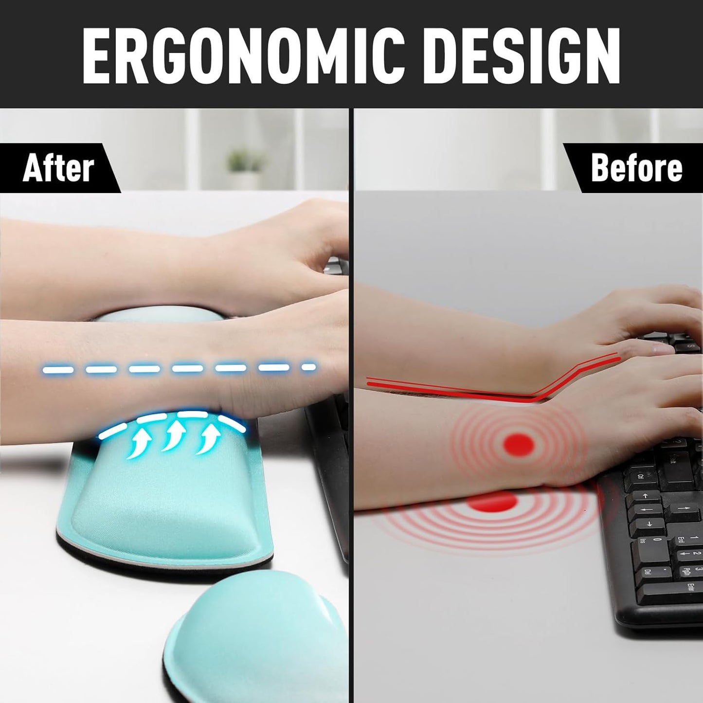 Gimars Upgrade Enlarge Silky and Superfine Fabric Gel Memory Foam Keyboard Wrist Rest Set, Ergonomic Keyboard Mouse Wrist Support for Typing Pain Relief, Comfort for Office, Gaming, Computer