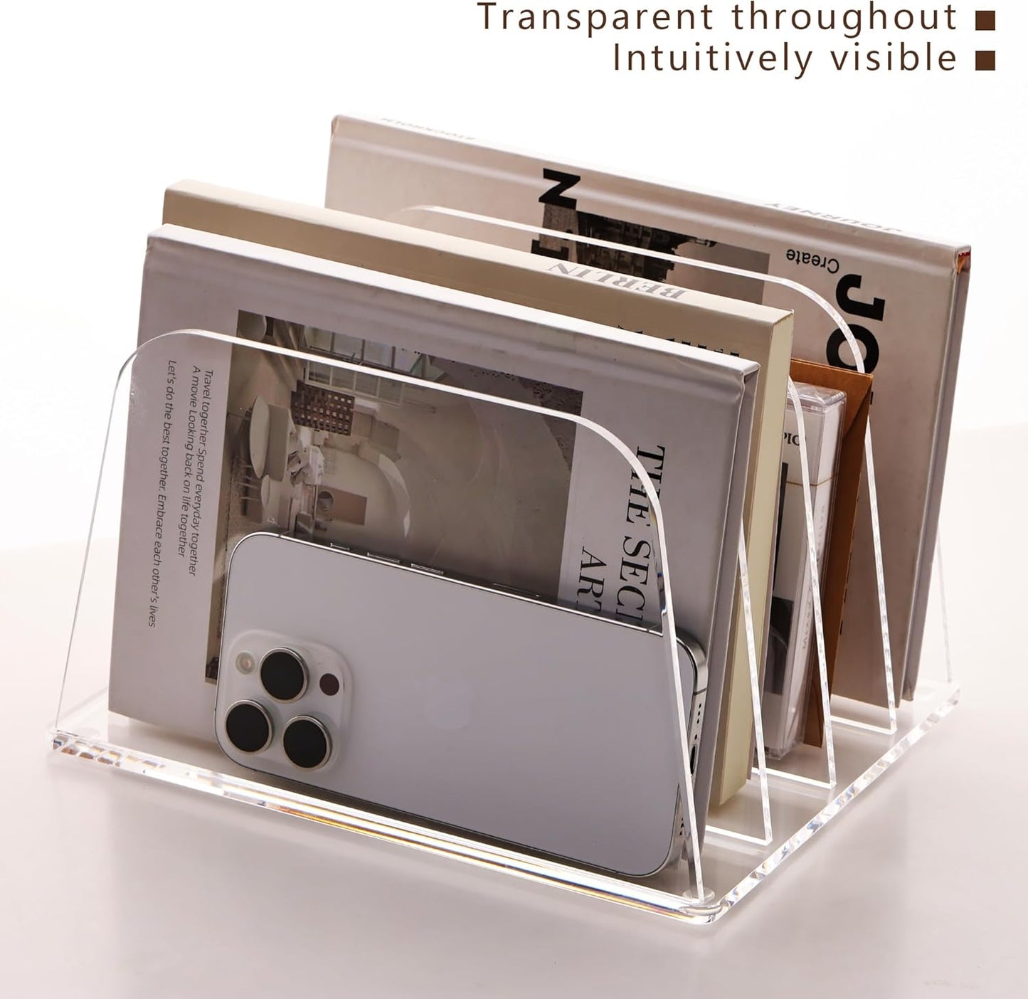 YUXUN Clear Acrylic Desktop File Sorter Organizer,Upright File Organizer, 3-Section Bookshelf for Home Office & Classroom