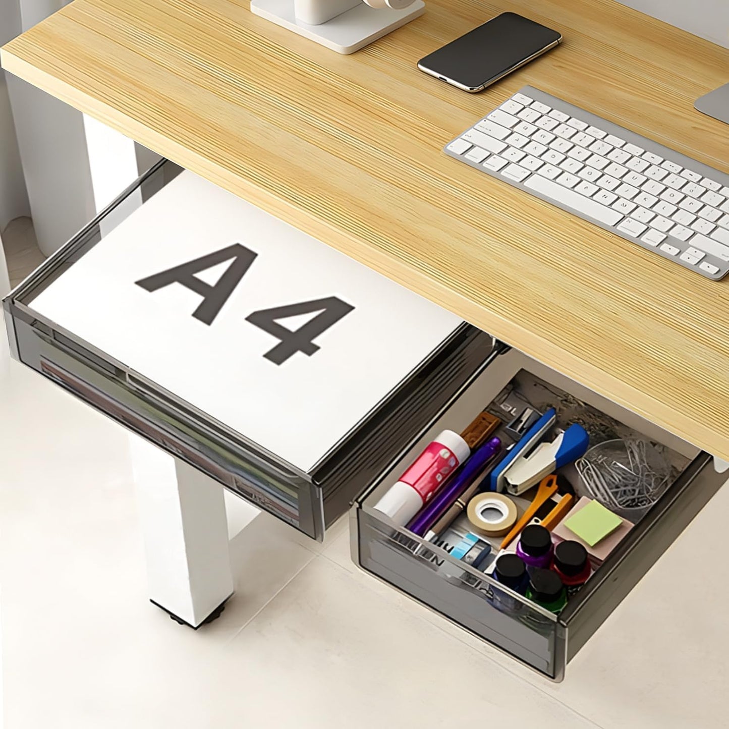 SVNNELP Under Desk Table Drawer Storage Organizer,2 Pack Large & Small Attachment Desk Drawers - Hidden Desktop Organizer,Slide out Drawer for Storage Pencil & Home Office Gadgets (S+L)