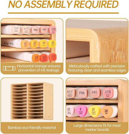 walowalo Markers Organizer Hold 176 Markers Birthday Gifts Bamboo Pen Holder Art Supply Pencil Alcohol Storage Organizer 22 Compartments All-in-One Marker Storage for Home Office Desk Classroom