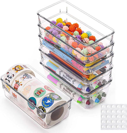 Ohlove 6 Pcs Large Clear Plastic Drawer Organizers Tray 15" x 6.3" Storage Bins with 25 Pcs Non-Slip Pads for Makeup, Jewelries, Kitchen Utensils, Bathroom and Office