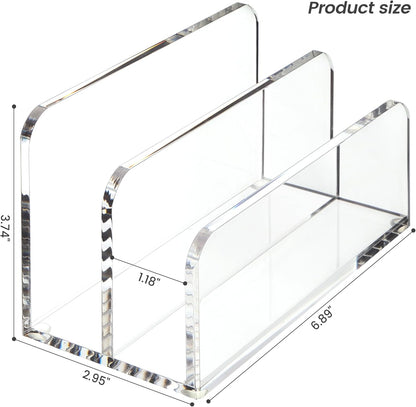 DINGHUO Acrylic Mail Letter File Holder Folder Organizer for Desk, 2 Sections Clear Countertop Small Document Notebook Electronics Desktop Organizer for Office Storage Home School