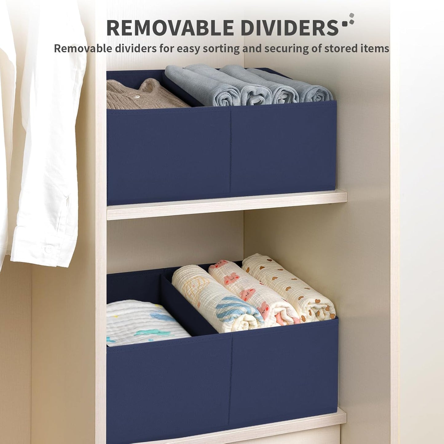 DIMJ Closet Storage Bins, 6 Pack Storage Baskets for Shelves, Foldable Closet Organizer with Handle, Linen Closet Organizers and Storage for Clothes, Toys, Towel, Books (Black)