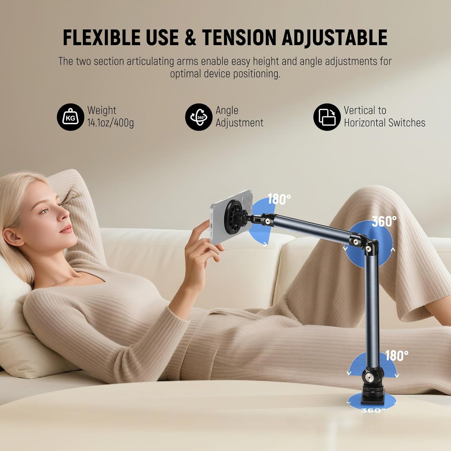 NEEWER Basics Cell Phone Stand for Desk, Adjustable Phone Holder Clamp with Weighted Metal Base, Office Table Phone Mount Compatible with iPhone 16 15 Pro Max Plus Samsung for Video Recording, ST006