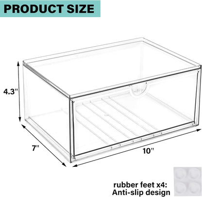 Prsildan Acrylic Makeup Organizer, 2 Pack Stackable Storage Drawers with 6 Drawers for Office Desk Vanity Craft Room Clear Drawer Organizers for Hair Accessories Art Supplies Cosmetics Modular System