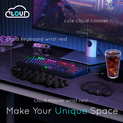 Cloud Wrist Rest for Computer Keyboard Arm Wrist Rest with Non-Slip Base Extended Wrist Rest Ergonomic Memory Foam for Keyboard and Mouse Typing Pain Relief, Office, Gaming, Computer