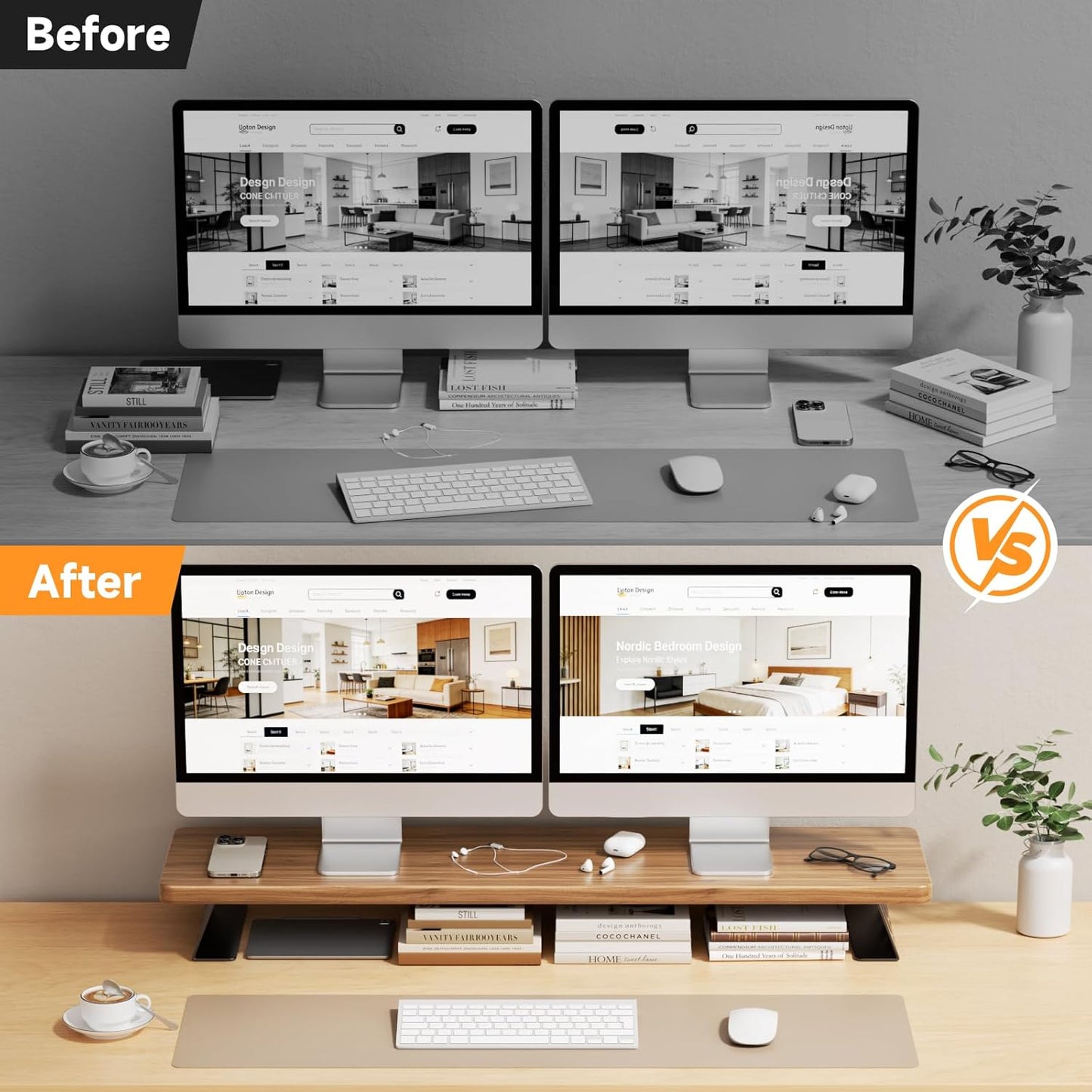 Monitor Stand Riser, 39 Inch Large Wood Monitor Stands for 2 Monitors