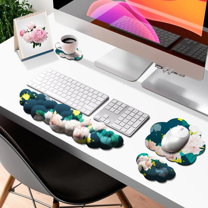 JIKIOU Upgrade Leather Cloud Keyboard Wrist Rest, Cloud Wrist Rest with Non-Slip PU Base, Comfortable Memory Foam Wrist Rest for Computer Laptop Mac Gaming Office and Pain Relief Christmas Wish Gift