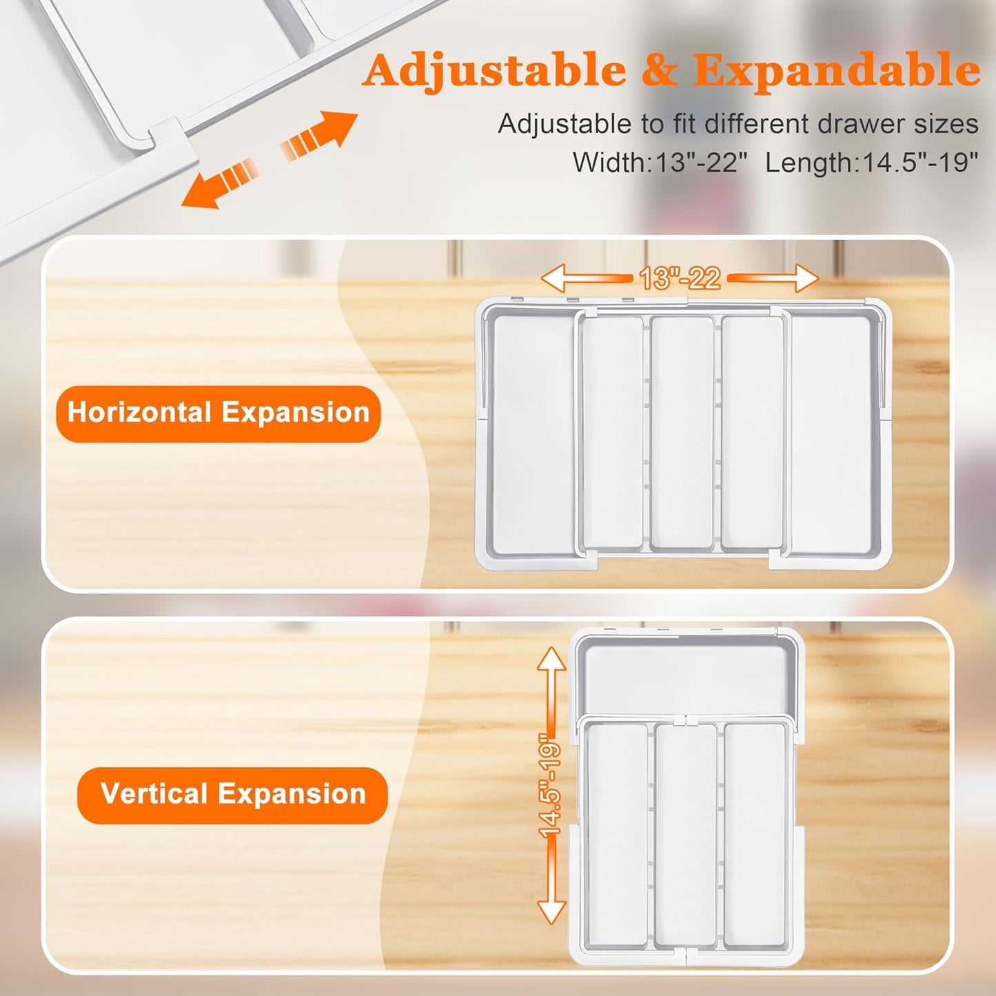 Spaclear Large Utensil Drawer Organizer Expandable Silverware Organizer for Kitchen Drawer Adjustable Cooking Utensil Holder Cutlery Flatware Tray Spatula Tools Gadgets Storage Dividers Plastic Black