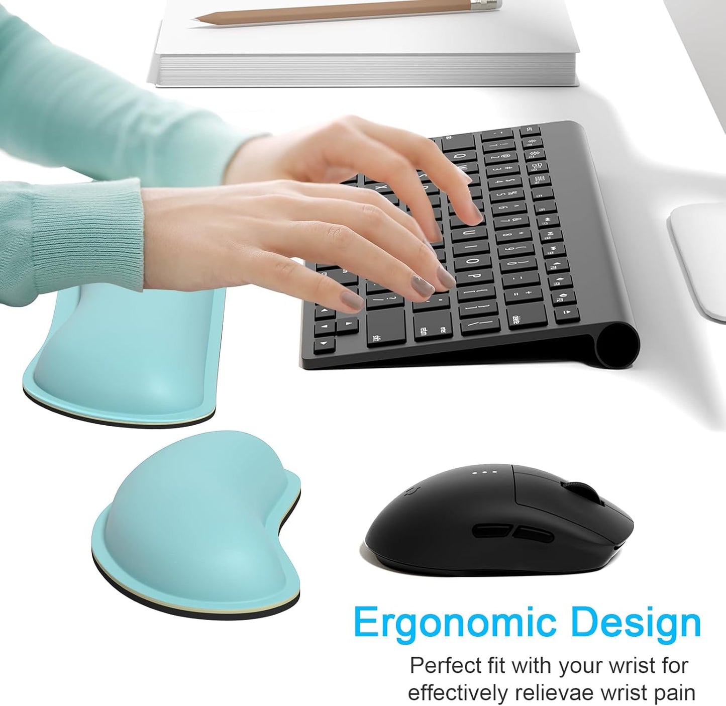 Dapesuom Keyboard Wrist Rest Set, Cute PU Leather Wrist Cushion for Computer Keyboard and Mousepad, Memory Foam Mouse Pad Rests Support with Non-Slip Base for Typing Pain Relief Laptop, Colonial White