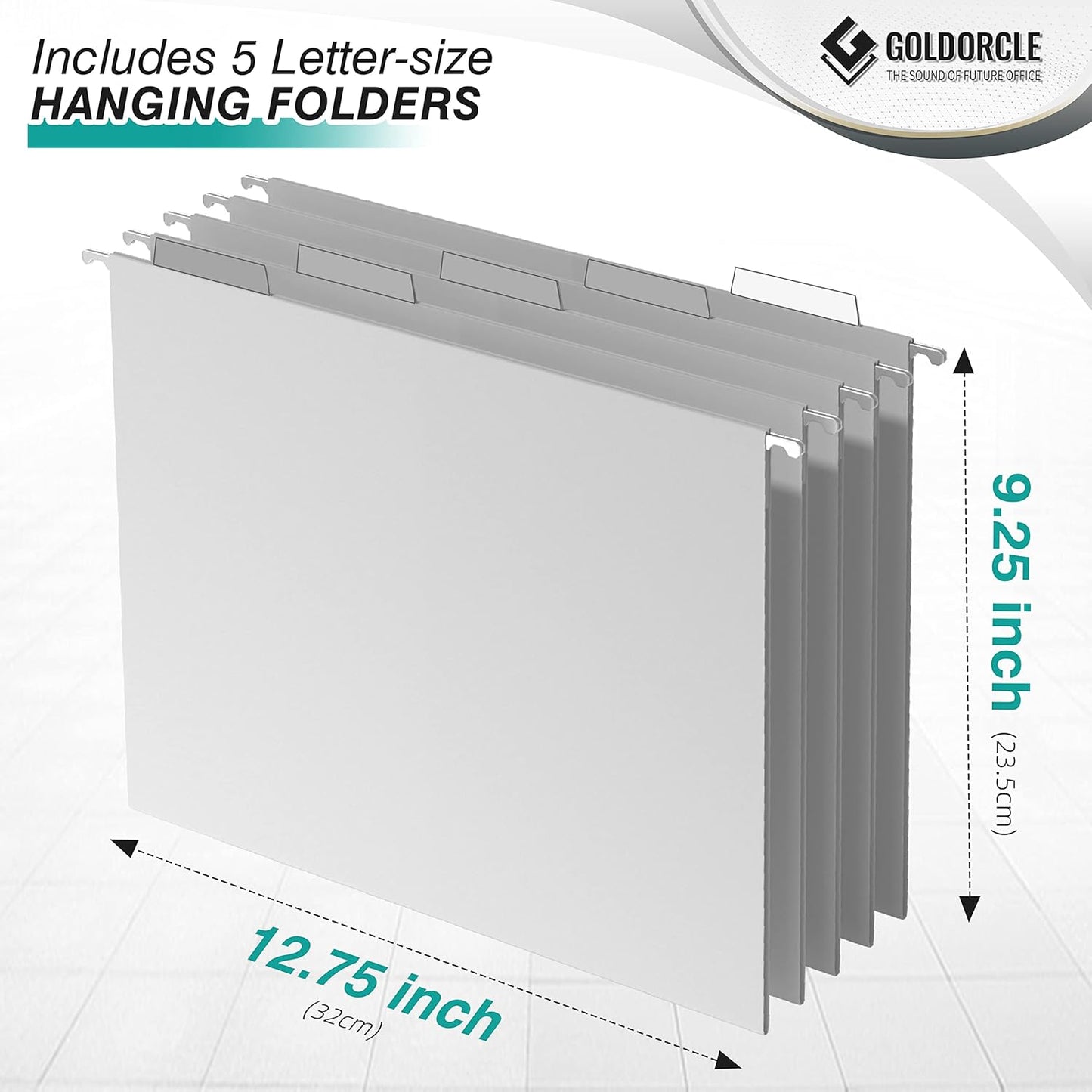 Hanging File Organizer, Letter-Size File Holder Filing Box with 5 Hanging Folders, Metal Mesh Desk File Folder Storage(No Assembly Required) (with 5 Grey Folders)