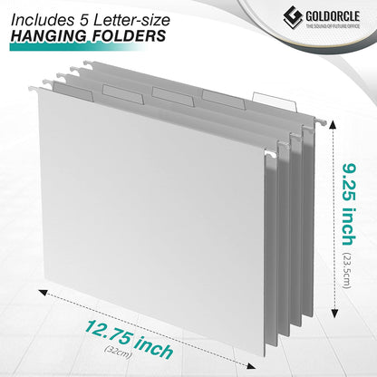 Hanging File Organizer, Letter-Size File Holder Filing Box with 5 Hanging Folders, Metal Mesh Desk File Folder Storage(No Assembly Required) (with 5 Grey Folders)