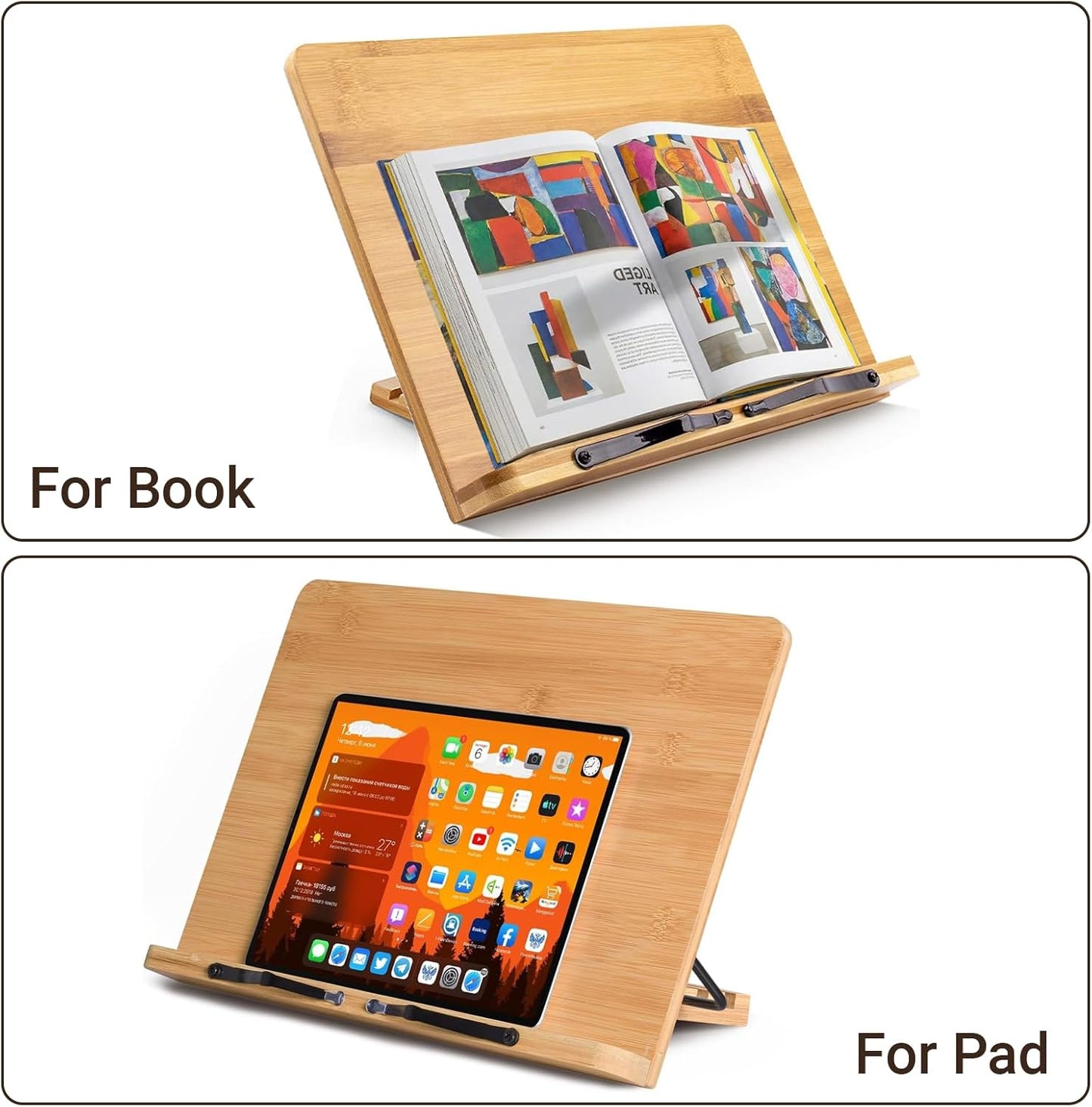 Adjustable Book Stand, Stable and Lightweight Wooden Textbook Holder Stand, Bible/Recipe/Pad/Reading/Cooking Book Tray