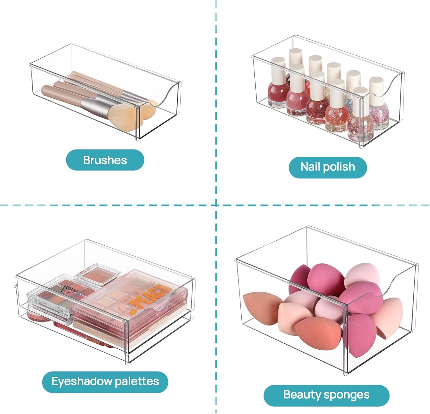 Vtopmart Acrylic Organizer with 16 Drawers (4 Set),Clear Storage Drawers for Office Supplies,Desk Organization and Storage for Makeup,Jewelry,Art Crafts