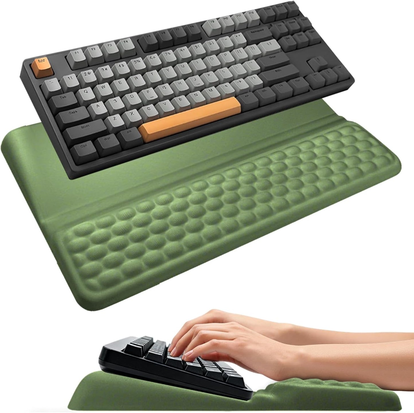 Wrist Rest with Keyboard Stand, Computer Wrist Support Pad, Ergonomic Keyboard Riser Hand Rest Soft Memory Foam Cushion Holder Gaming Typing Desk Accessories for Office Home School（Black）