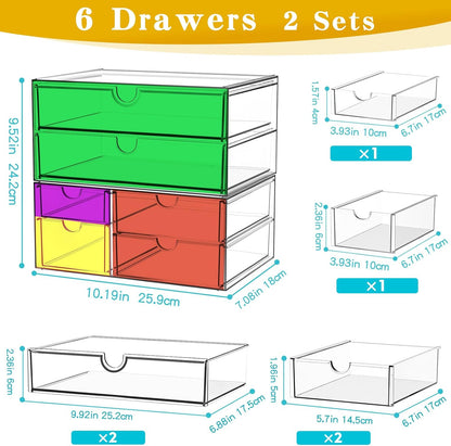 ARSTPEOE Makeup Acrylic Organizer with 17 Drawers(4 Sets), Desk Organizers and Accessories, Clear Makeup Organizer, Dustproof Storage Drawers for Office Art Craft Supplies