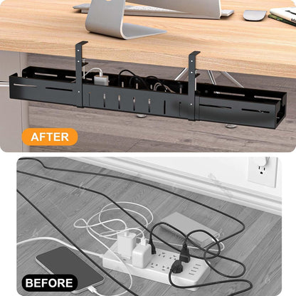 REALINN Under Desk Cable Management Tray Black, Expandable 25.27"-38.66" Sturdy Steel Desk Cord Hider Raceway for Office/Home