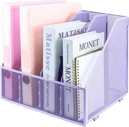 Desk Organizers, Metal Magazine File Holder with 5 Vertical Compartments Rack Binder File Organizer for Office Supplies, Home Workspace - Black
