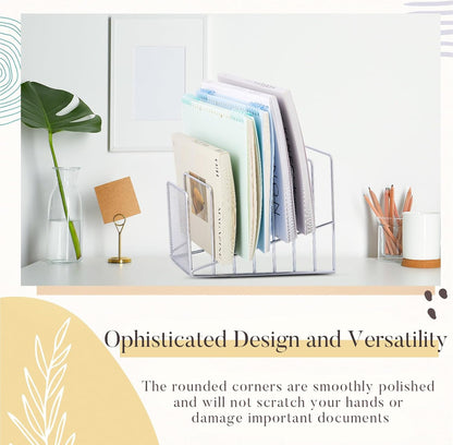2 Pcs 7 Section Wire File Organizer for Desk, Metal Mesh Incline File Holder, Letter & Magazine Folder Rack, Desktop Paper Sorter for Home Office School (Golden)