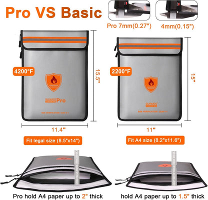 Fireproof Document Bag - Waterproof Fireproof Money Bag with Zipper for Cash/Important Documents/Valuables (Seal Protection), 15x11" (A4 Size), Fire Safe Envelope Bag with Reflective Strip